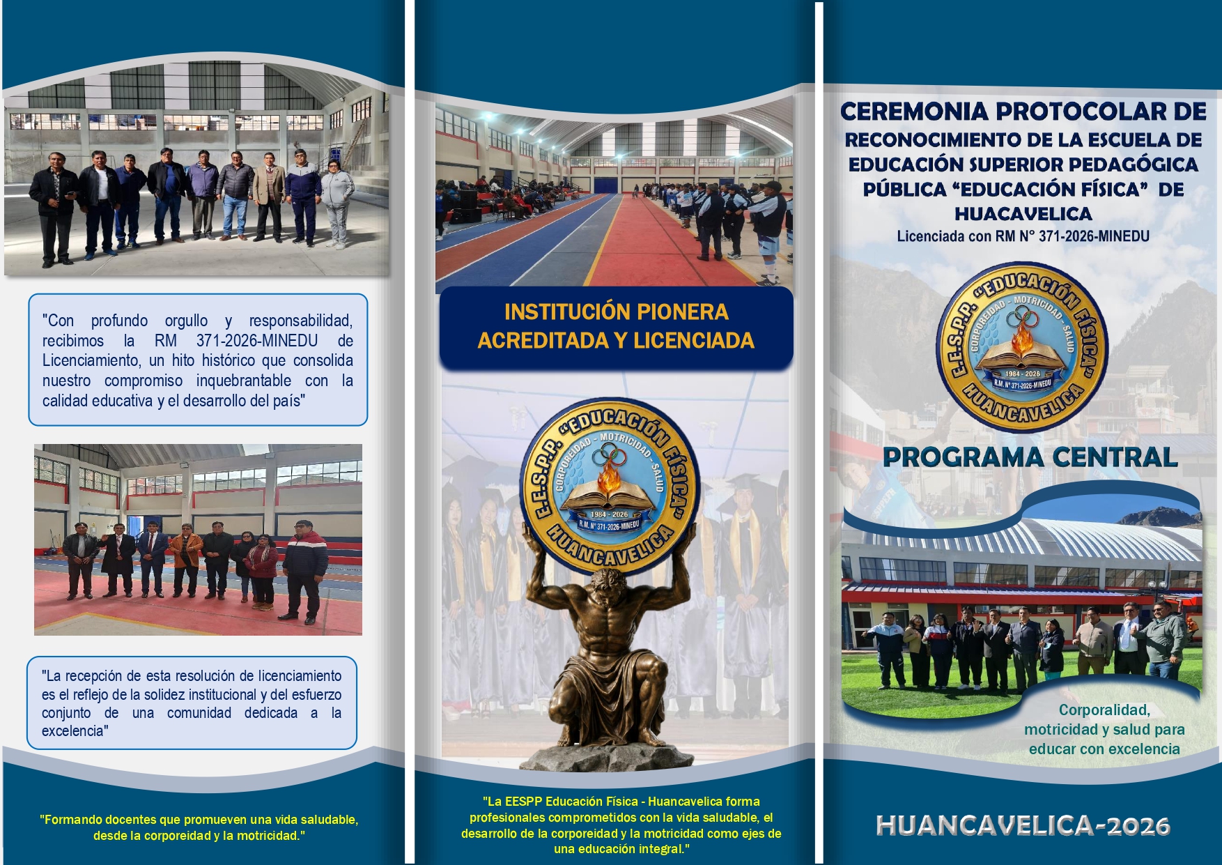 Portada y mensaje institucional del documento de la ceremonia